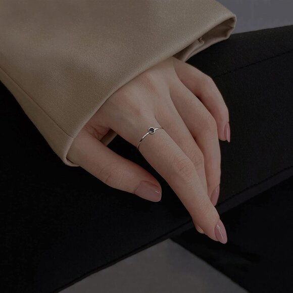 🆕Women Black Dainty Cubic Zirconia Promise Wedding Band Ring Minimalist Jewelry - Picture 3 of 9